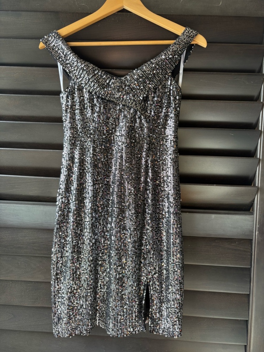 Lulus Once in a Lifetime Sequin off the Shoulder Mini Dress Black Silver S NWT